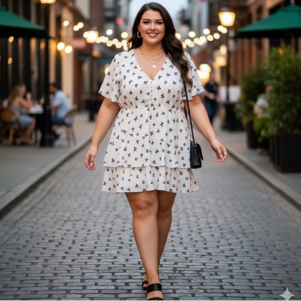 ARULA White and Black Bow Mini Dress